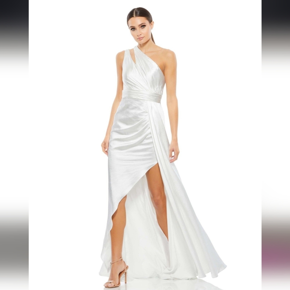 Mac Duggal White One-Shoulder Gown